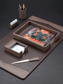 Brown Leather Large Desk Pad Set