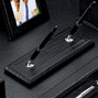 Black Leather croco grain double pen stand, croco grain leather pen holder
