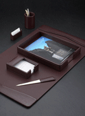Wine Leather Padded Desk Pad Set